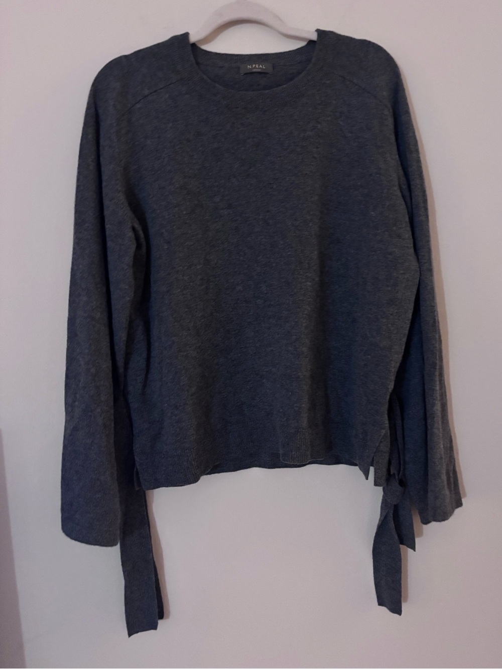 N.Peal London 100% Cashmere Dark Gray Tie Sleeve Sweater Size M